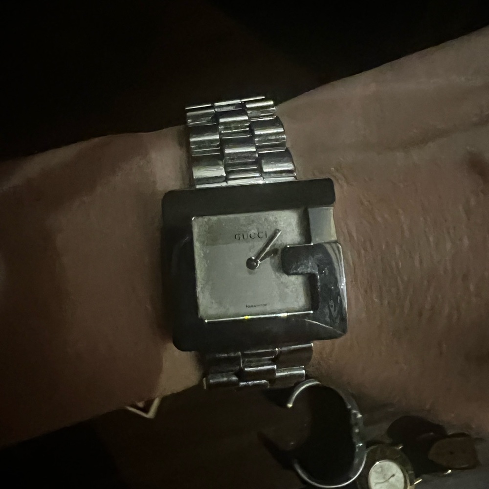 Gucci Silver and Black Square-Faced Watch